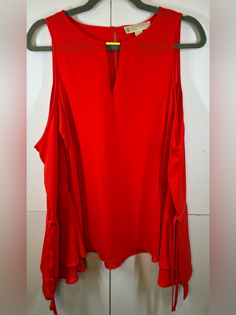 Michael Michael Kors Red Orange Cold Shoulder Tie Sleeve Blouse Size Medium